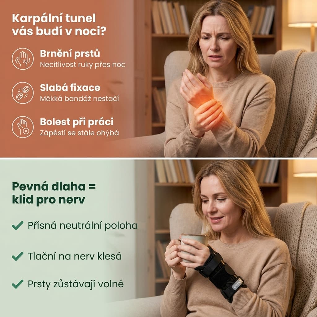 Tuhá ortéza na zápěstí při karpálním tunelu – klid pro nerv